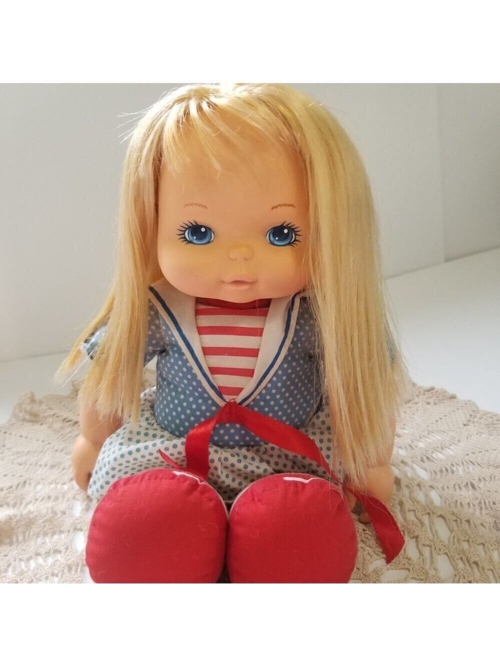 Vintage Playskool School Kids Doll 13.5” Sailor Girl Blonde Hair Blue Outfit